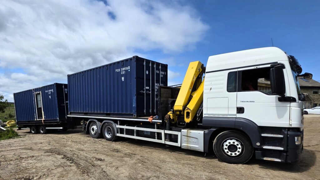 HIAB loader crane with flatbed and trailer
